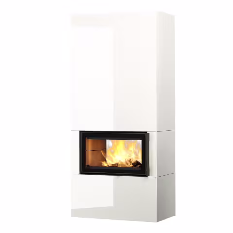 Дровяной камин SARAMO S LUX 21 T Туликиви LUX WHITE, 2100мм, верхнее подключение, двухсторонняя дверца