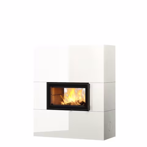 Дровяной камин SARAMO STRUCTURE 15 Туликиви LUX WHITE, 1500мм, нижнее подключение, двухсторонняя дверца
