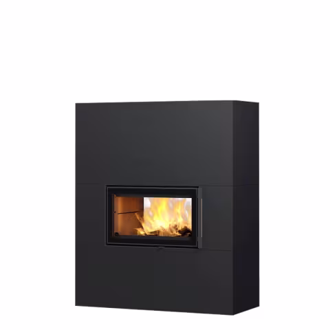 Дровяной камин SARAMO STRUCTURE 15 Туликиви SATIN BLACK, 1500мм, нижнее подключение, двухсторонняя дверца