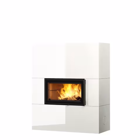 Дровяной камин SARAMO STRUCTURE 15 Туликиви LUX WHITE, 1500мм, верхнее подключение, односторонняя дверца