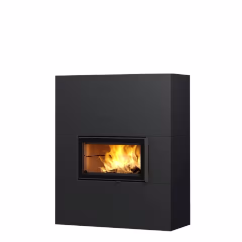 Дровяной камин SARAMO STRUCTURE 15 Туликиви SATIN BLACK, 1500мм, верхнее подключение, односторонняя дверца