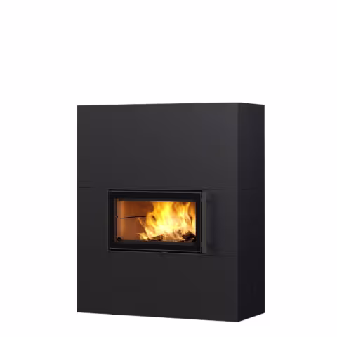 Дровяной камин SARAMO STRUCTURE 15 Туликиви STRUCTURE BLACK, 1500мм, верхнее подключение, односторонняя дверца