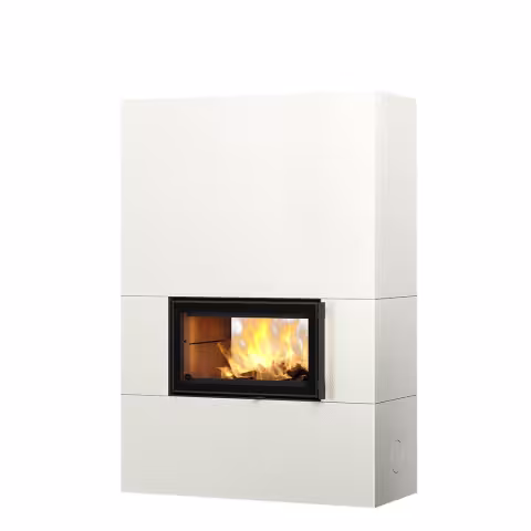 Дровяной камин SARAMO STRUCTURE 18 Туликиви STRUCTURE WHITE, 1800мм, нижнее подключение, двухсторонняя дверца