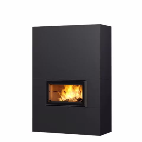 Дровяной камин SARAMO STRUCTURE 18 Туликиви SATIN BLACK, 1800мм, верхнее подключение, односторонняя дверца