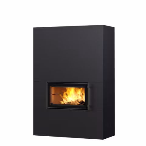 Дровяной камин SARAMO STRUCTURE 18 Туликиви STRUCTURE BLACK, 1800мм, верхнее подключение, односторонняя дверца