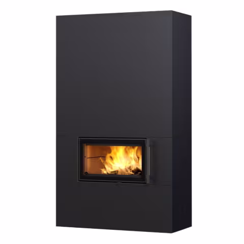 Дровяной камин SARAMO STRUCTURE 21 Туликиви STRUCTURE BLACK, 2100мм, верхнее подключение, односторонняя дверца