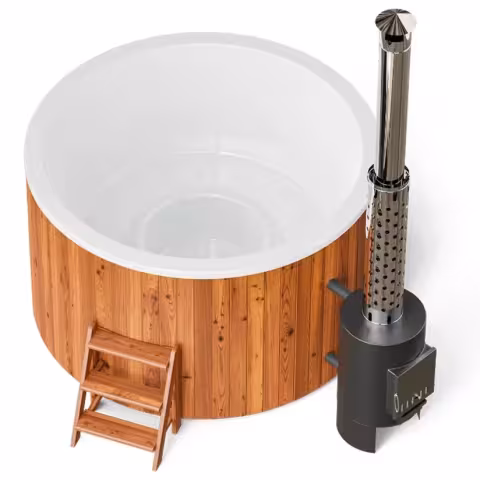 Круглая купель POLARSPA COMFORT 195 HOT с внешней печью термобереза светлая