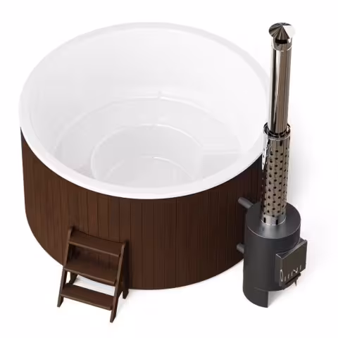 Круглая купель POLARSPA COMFORT 220 HOT с внешней печью термобереза темная