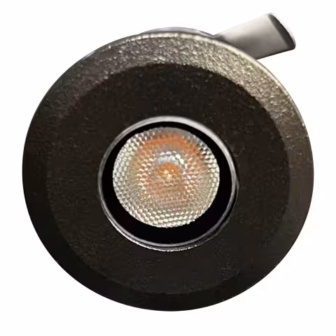 Точечный светильник для бани, сауны и хамама Steam&Water (d=42mm р=79mm, теплый белый, AC12V-3W, IP68, корпус 304SS+ закаленное стекло, цвет черный+дубовая накладка, длина кабеля 25см)