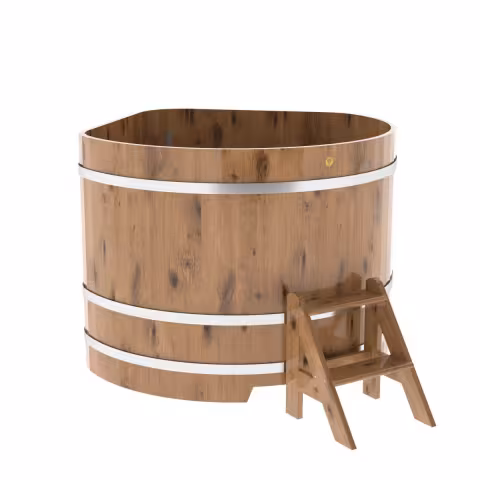 Купель угловая BentWood из дуба угловая, натуральный рустик 1370х1370х1100 мм