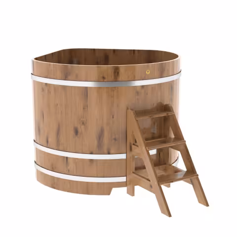 Купель угловая BentWood из дуба угловая, натуральный рустик 1370х1370х1200 мм