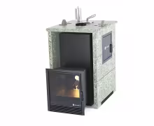 Дровяная печь EASYSTEAM Анапа M2 (в трехстороннем кожухе) сталь AISI 430 подготовка под ГГУ жадеит
