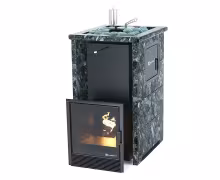 Дровяная печь EASYSTEAM Сочи М2 (в трехстороннем кожухе с открытым верхом) сталь AISI 430 пироксенит