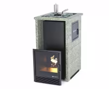 Дровяная печь EASYSTEAM Сочи М2 (в трехстороннем кожухе с открытым верхом) сталь AISI 321 подготовка под ГГУ жадеит