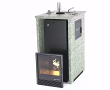 Дровяная печь EASYSTEAM Геленджик М2 (в трехстороннем кожухе) сталь AISI 430 жадеит