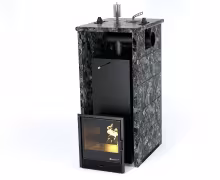 Дровяная печь EASYSTEAM Геленджик (в трехстороннем кожухе с боковым подключением) сталь AISI 321 пироксенит