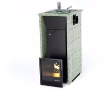 Дровяная печь EASYSTEAM Геленджик (в трехстороннем кожухе с открытым верхом с боковым подключением) сталь AISI 430 жадеит