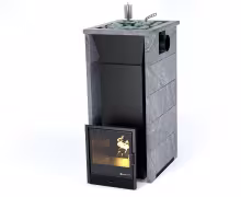 Дровяная печь EASYSTEAM Геленджик (в трехстороннем кожухе с открытым верхом с боковым подключением) сталь AISI 430 подготовка под ГГУ талькохлорит