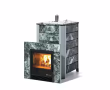 Дровяная печь EASYSTEAM Ялта 35/2024 (в облицовке из камня) сталь AISI 430 змеевик