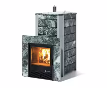 Дровяная печь EASYSTEAM Ялта 40/2024 (в облицовке из камня) сталь AISI 430 змеевик