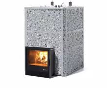 Дровяная печь EASYSTEAM Ялта 100 К/2024, сталь AISI 430, хохлома серый