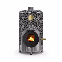 Дровяная печь IKI Loyly jr 2025 (встроенные ножки, дверца с деревянной ручкой)
