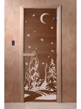 Дверь для бани и сауны Doorwood "Зима бронза" 1900*700, 6мм, 2 петли
