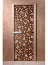 Дверь для бани и сауны Doorwood "Цветы и бабочки бронза" 700х2100 мм