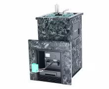 Газо-дровяная печь EASYSTEAM Сочи М2 (в полноценном кожухе с открытым верхом) сталь AISI 321 комплектация с ГГУ-40 пироксенит