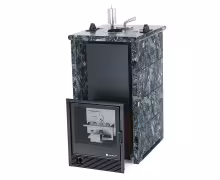 Газо-дровяная печь EASYSTEAM Сочи (в трехстороннем кожухе) сталь AISI 321 комплектация с САБК-40 пироксенит