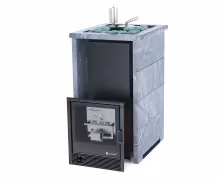 Газо-дровяная печь EASYSTEAM Сочи (в трехстороннем кожухе с открытым верхом) сталь AISI 321 комплектация с САБК-40 талькохлорит