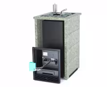 Газо-дровяная печь EASYSTEAM Сочи (в трехстороннем кожухе с открытым верхом) сталь AISI 430 комплектация с ГГУ-40 жадеит
