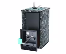 Газо-дровяная печь EASYSTEAM Сочи (в трехстороннем кожухе с открытым верхом) сталь AISI 321 комплектация с ГГУ-40 пироксенит