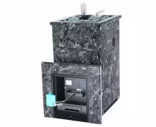 Газо-дровяная печь EASYSTEAM Геленджик М2 (в полноценном кожухе с открытым верхом) сталь AISI 430 комплектация с ГГУ-40 пироксенит