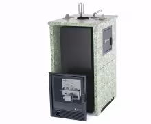 Газо-дровяная печь EASYSTEAM Геленджик М2 (в трехстороннем кожухе) сталь AISI 321 комплектация с САБК-40 жадеит