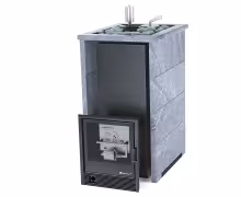 Газо-дровяная печь EASYSTEAM Геленджик (в трехстороннем кожухе с открытым верхом) сталь AISI 321 комплектация с САБК-40 талькохлорит