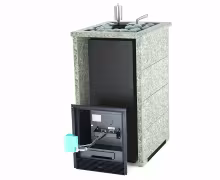 Газо-дровяная печь EASYSTEAM Геленджик (в трехстороннем кожухе с открытым верхом) сталь AISI 430 комплектация с ГГУ-40 жадеит