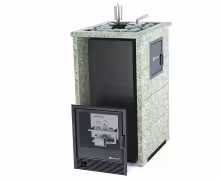 Газо-дровяная печь EASYSTEAM Геленджик М2 (в трехстороннем кожухе с открытым верхом) сталь AISI 321 комплектация с САБК-40 жадеит