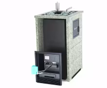 Газо-дровяная печь EASYSTEAM Геленджик М2 (в трехстороннем кожухе с открытым верхом) сталь AISI 430 комплектация с ГГУ-40 жадеит