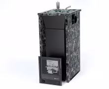 Газо-дровяная печь EASYSTEAM Геленджик (в трехстороннем кожухе с открытым верхом с боковым подключением) сталь AISI 321 комплектация с САБК-40 пироксенит