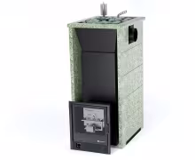 Газо-дровяная печь EASYSTEAM Геленджик (в трехстороннем кожухе с открытым верхом с боковым подключением) сталь AISI 321 комплектация с САБК-40 жадеит
