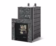 Газовая печь ИзиСтим Ялта 40 К/2024 (в облицовке из камня) сталь AISI 430 комплектация с САБК-40 пироксенит