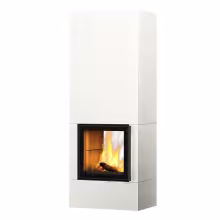 Дровяной камин RAITA S LUX WHITE 21 T Туликиви SATIN WHITE, 2100мм, верхнее подключение, двухсторонняя дверца