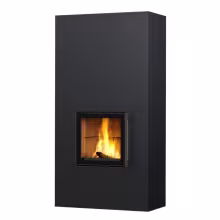 Дровяной камин RAITA LUX 21 Туликиви STRUCTURE BLACK, 2100мм, нижнее подключение, двухсторонняя дверца