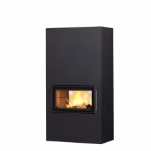 Дровяной камин SARAMO S LUX 18 T Туликиви SATIN BLACK, 1800мм, верхнее подключение, двухсторонняя дверца
