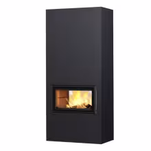Дровяной камин SARAMO S LUX 21 T Туликиви SATIN BLACK, 2100мм, верхнее подключение, двухсторонняя дверца