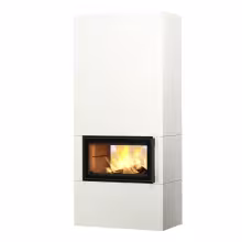 Дровяной камин SARAMO S LUX 21 T Туликиви SATIN WHITE, 2100мм, верхнее подключение, двухсторонняя дверца