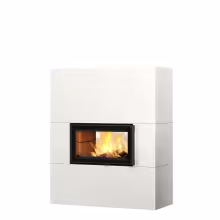 Дровяной камин SARAMO STRUCTURE 15 Туликиви SATIN WHITE, 1500мм, верхнее подключение, двухсторонняя дверца