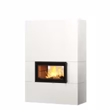 Дровяной камин SARAMO STRUCTURE 18 Туликиви SATIN WHITE, 1800мм, верхнее подключение, двухсторонняя дверца