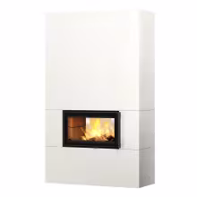 Дровяной камин SARAMO STRUCTURE 21 Туликиви SATIN WHITE, 2100мм, нижнее подключение, двухсторонняя дверца